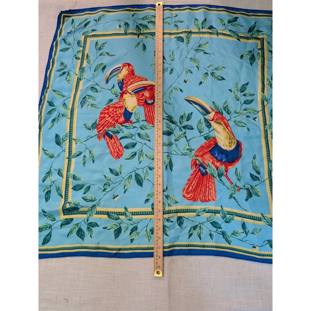 Vintage 100% Silk Scarf Parrots Tropical 34" x 34" Made in Italy - Picture 2 of 6